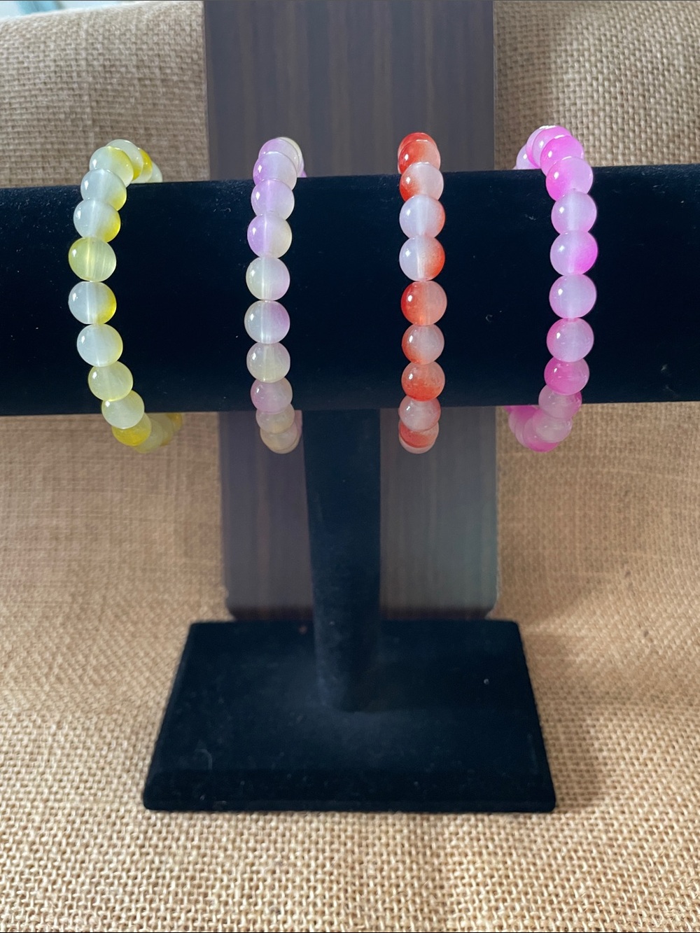 Multicolor translucent Beaded Stretch Bracelet - Pink, Red, Yellow, Lavender
